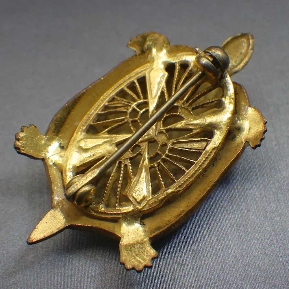 Vintage Figural Turtle Brooch, Enamel Shell, Unsi… - image 2