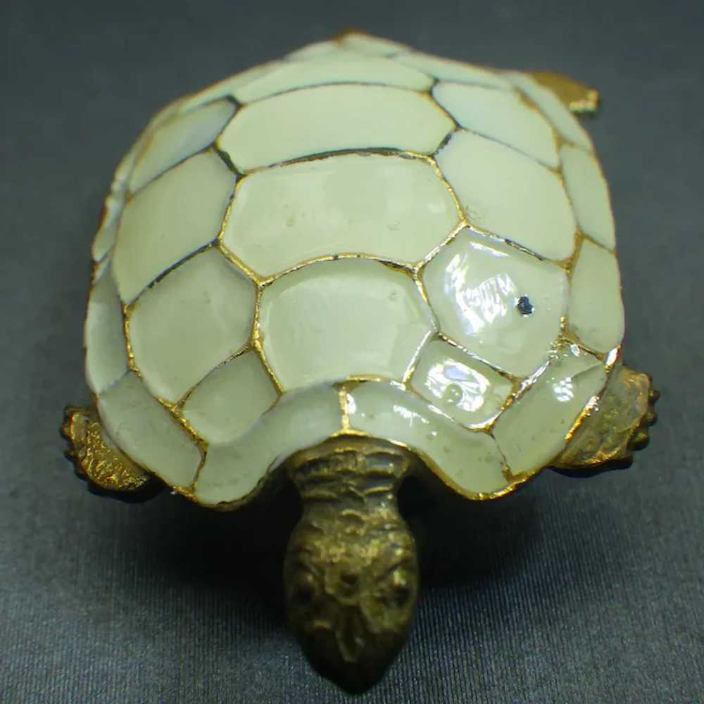 Vintage Figural Turtle Brooch, Enamel Shell, Unsi… - image 3