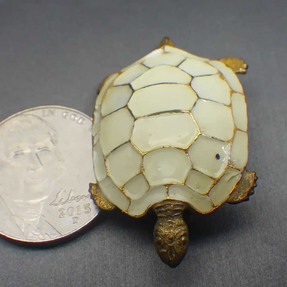 Vintage Figural Turtle Brooch, Enamel Shell, Unsi… - image 5