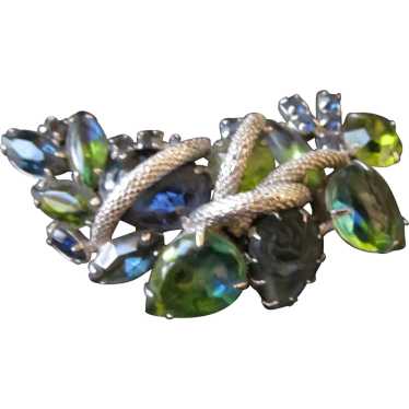 Great all prong set blue and green ambry brooch