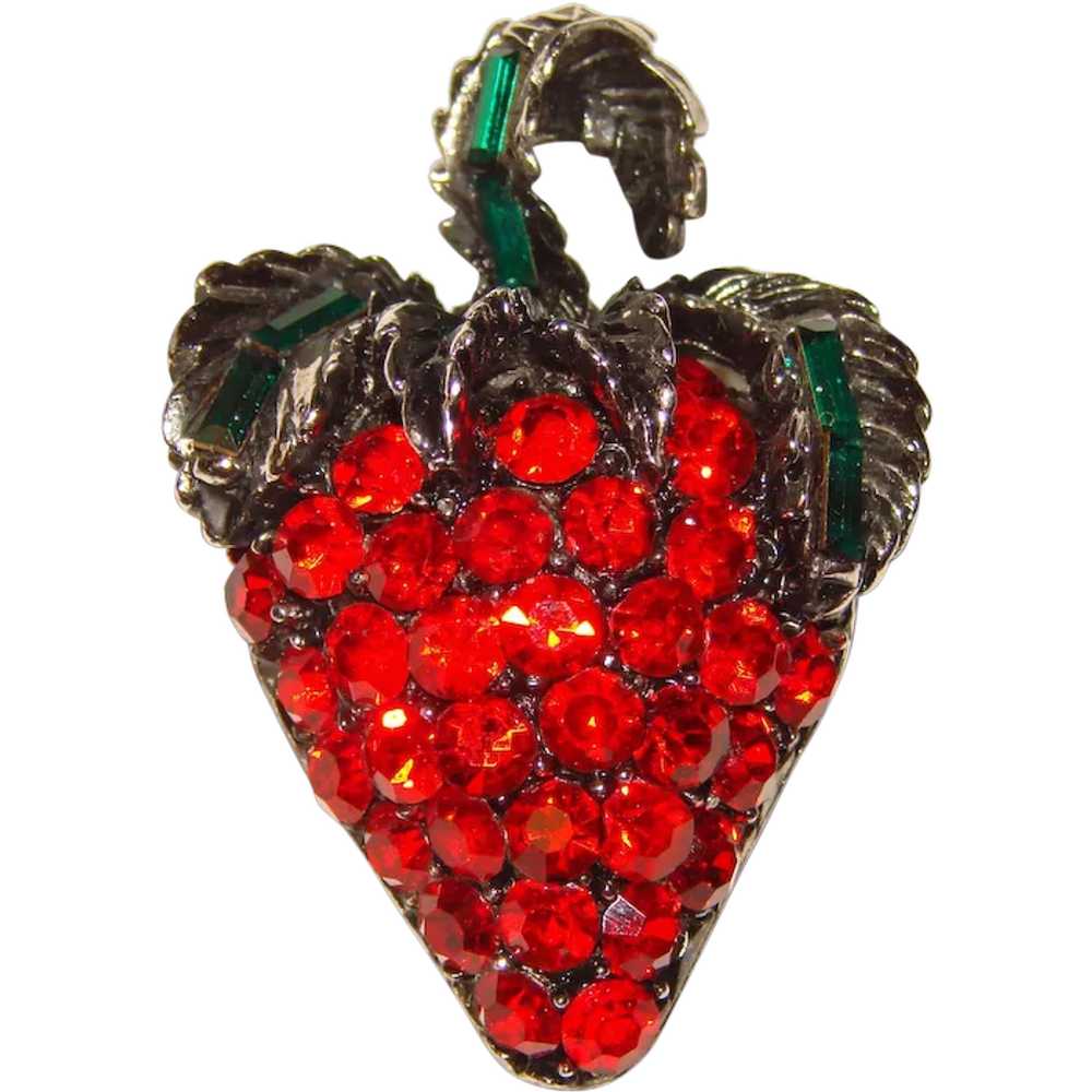 Fabulous PELL Signed Strawberry Red Rhinestone Vi… - image 1