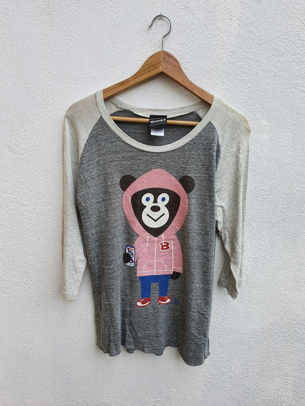 Beams Plus Beams Bear Graphic Raglan Block Tee Shirt - Gem