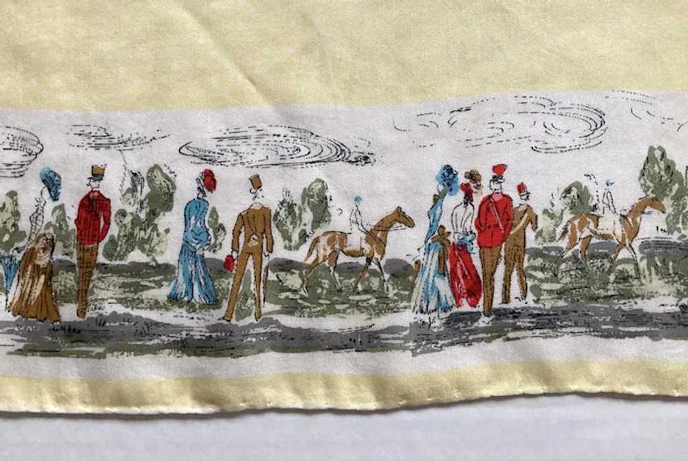 1950's Silk Square Scarf With Horses & Figures In… - image 2
