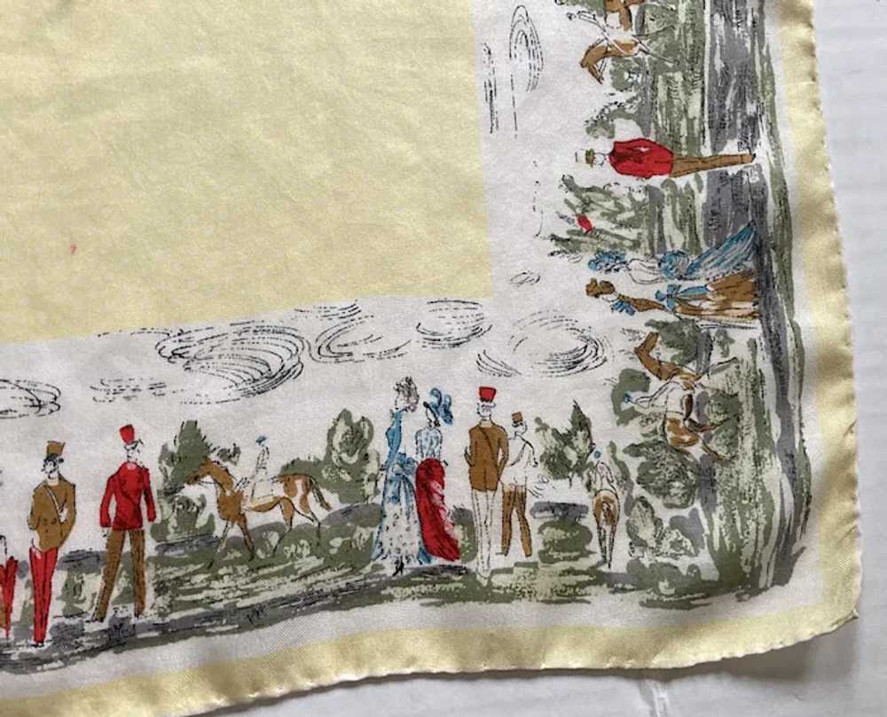 1950's Silk Square Scarf With Horses & Figures In… - image 3