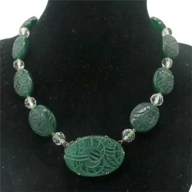 Stunning Art Deco Carved Chrysoprase & Rock Cryst… - image 1