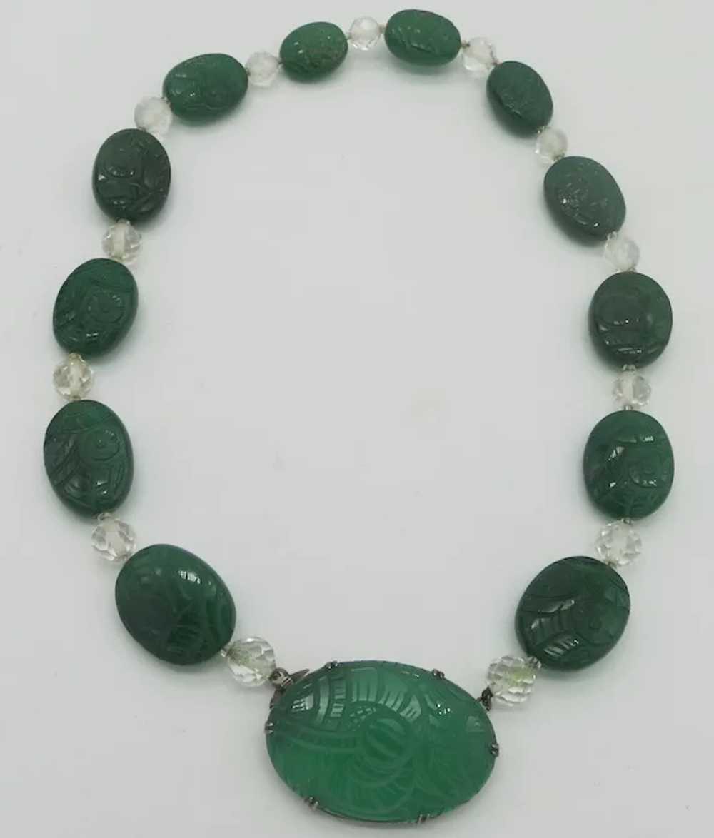 Stunning Art Deco Carved Chrysoprase & Rock Cryst… - image 2