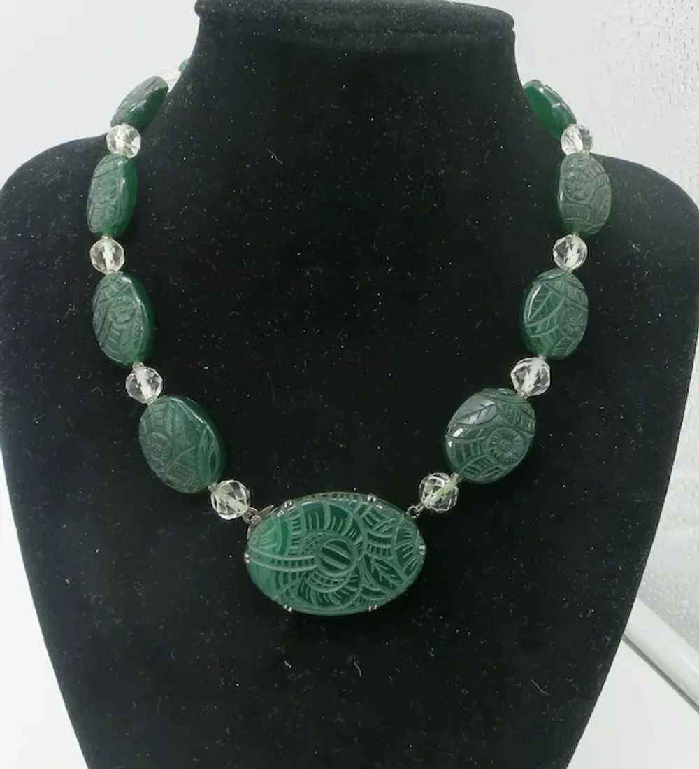 Stunning Art Deco Carved Chrysoprase & Rock Cryst… - image 3