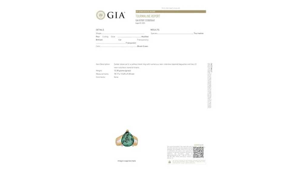 GIA Certified 11 Carat Bluish Green Pear-Cut Tour… - image 7