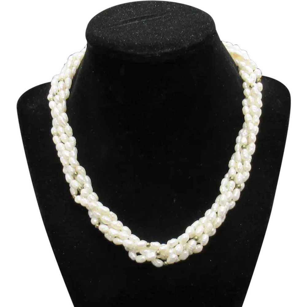 Five Strand Cultured Freshwater Rice Pearl Neckla… - image 1