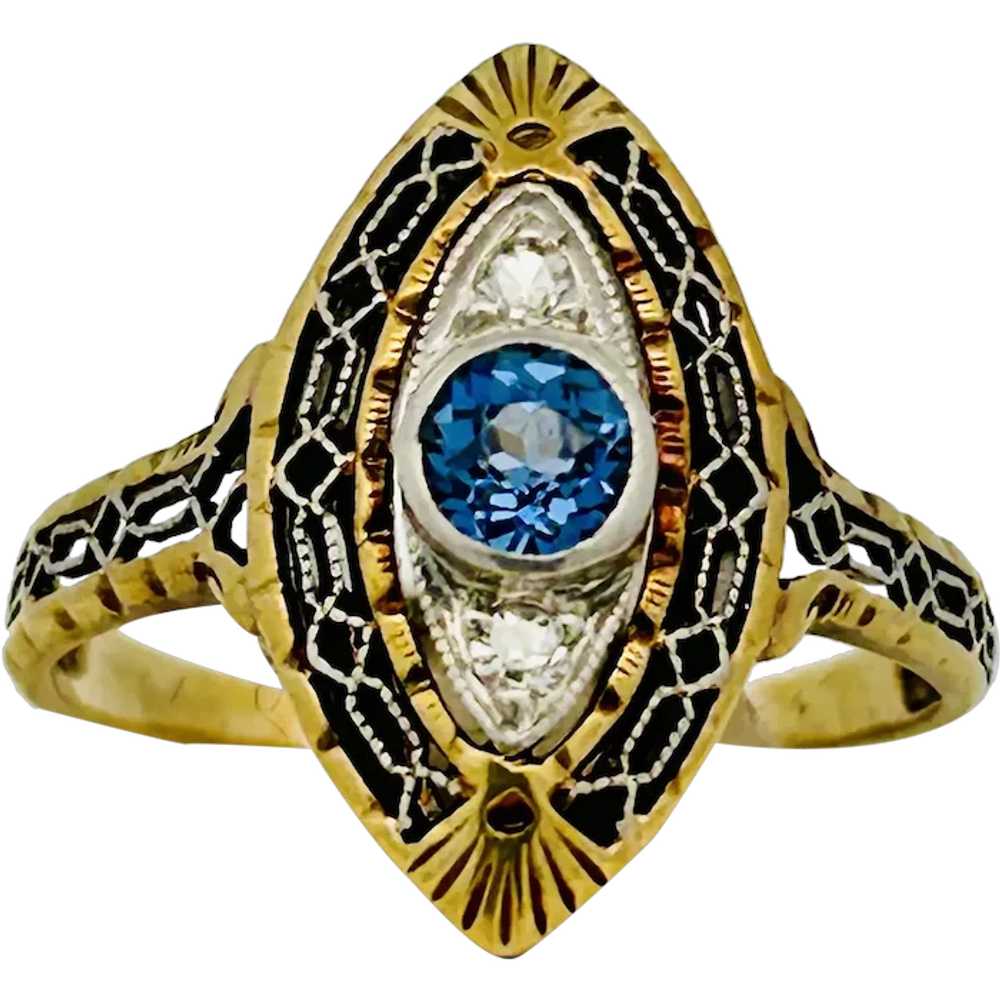 Antique Edwardian Montana Sapphire & Diamond Ring… - image 1