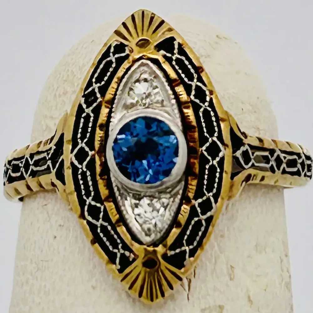 Antique Edwardian Montana Sapphire & Diamond Ring… - image 3