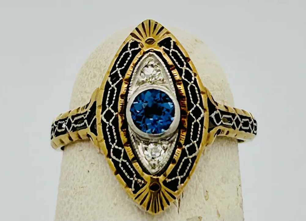 Antique Edwardian Montana Sapphire & Diamond Ring… - image 6