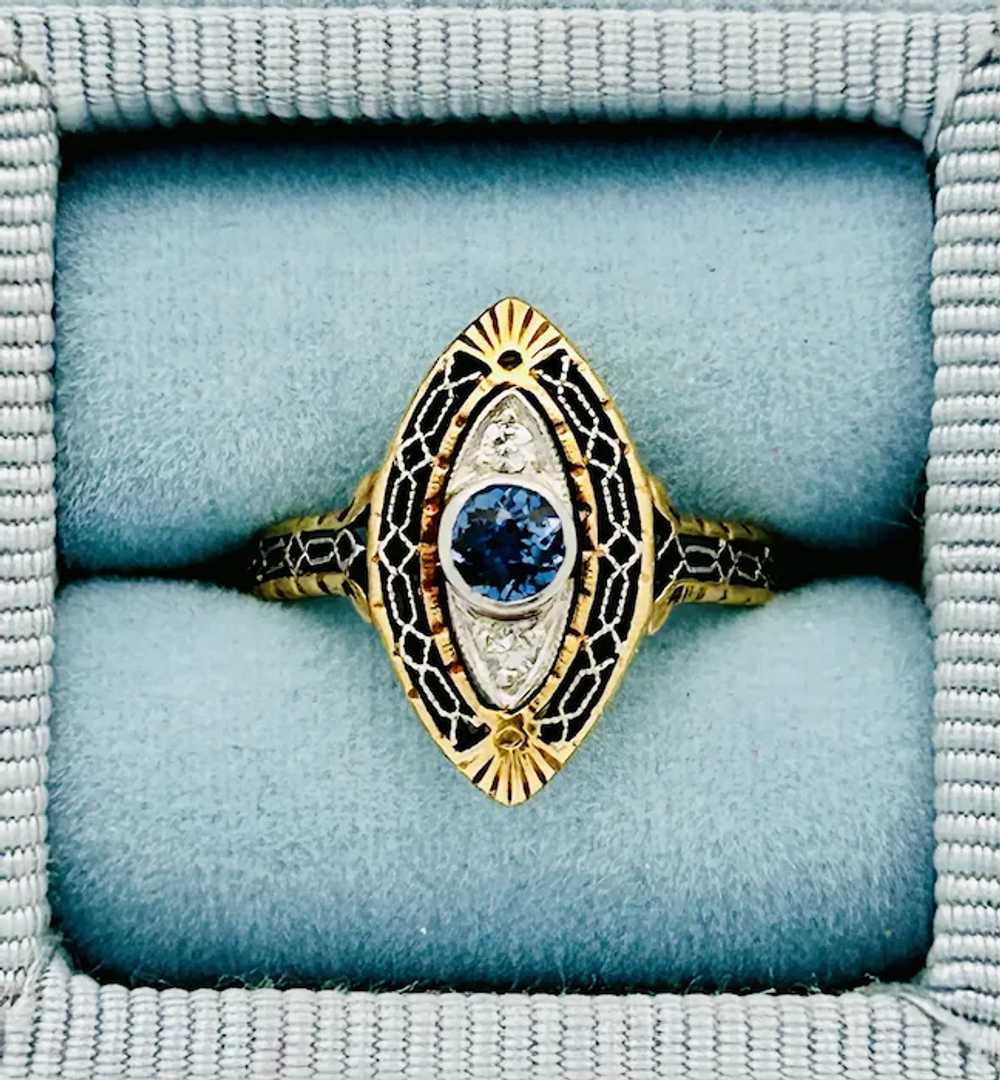 Antique Edwardian Montana Sapphire & Diamond Ring… - image 7