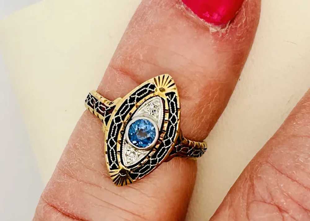 Antique Edwardian Montana Sapphire & Diamond Ring… - image 8