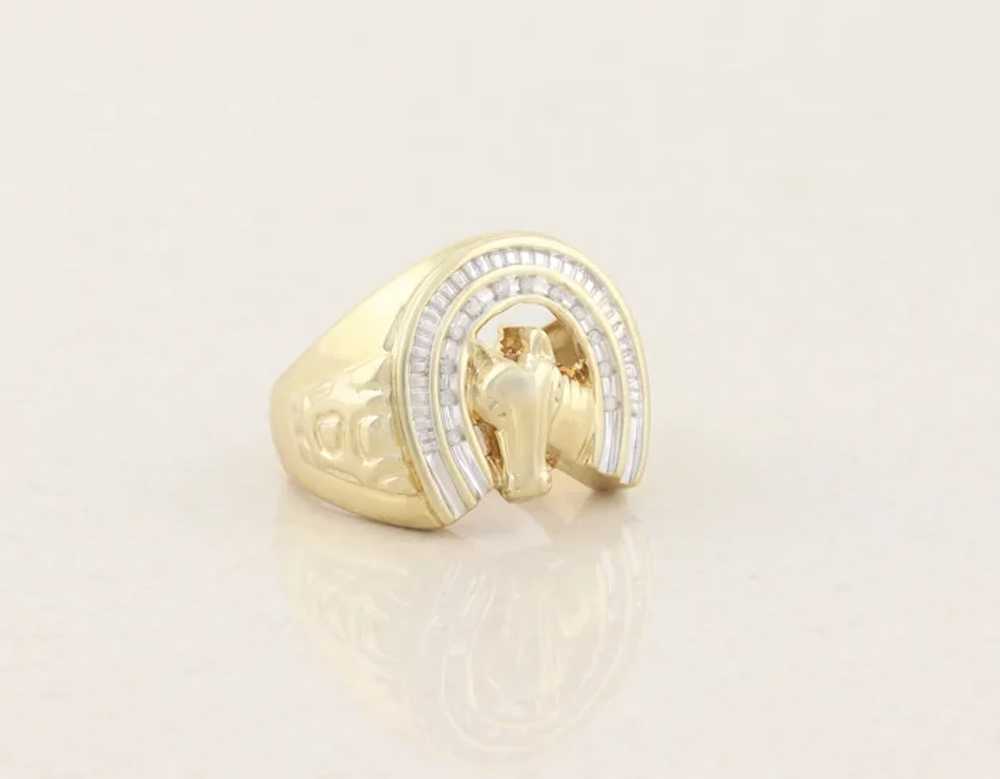 Mens 10k Yellow Gold Lucky Horseshoe Diamond Ring… - image 4