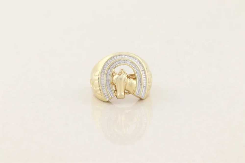 Mens 10k Yellow Gold Lucky Horseshoe Diamond Ring… - image 5