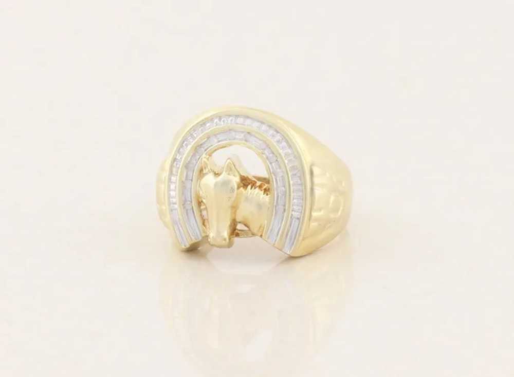 Mens 10k Yellow Gold Lucky Horseshoe Diamond Ring… - image 6