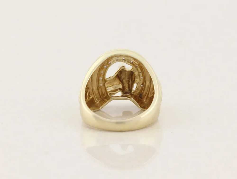 Mens 10k Yellow Gold Lucky Horseshoe Diamond Ring… - image 7