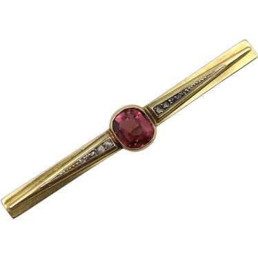 French 18K Gold Brooch with Bezel Set Tourmaline a