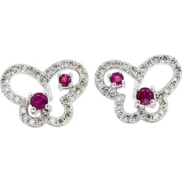 18K Solid Gold Natural Ruby and Diamond Butterfly… - image 1