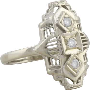 14k White Gold .06 Carat Diamond Ring Antique  Art