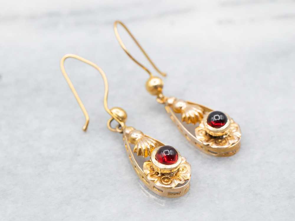 Ornate Garnet Cabochon Drop Earrings - image 2