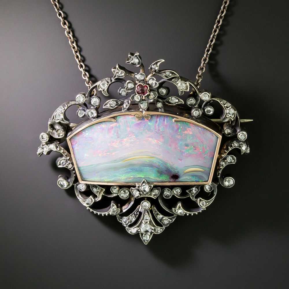 French 19th Century Opal and Rose Cut Diamond Mem… - image 1