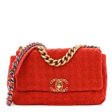 CHANEL Tweed Quilted Medium Chanel 19 Flap Red - image 1