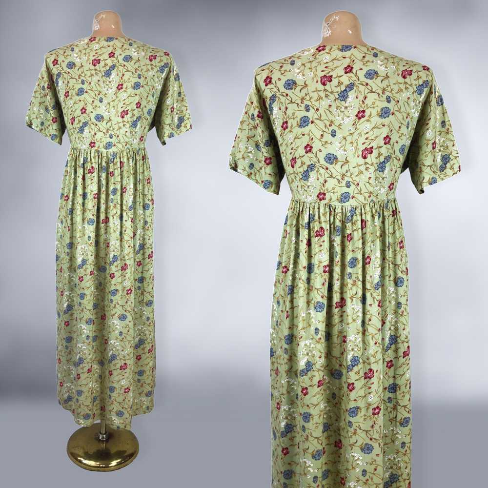 90s Vintage Sage Green Floral Rayon Empire Waist … - image 9