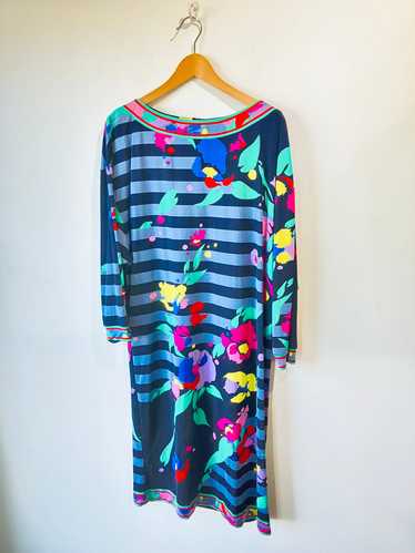 Vintage Leonard Paris Navy & Neon Floral Silk Dres