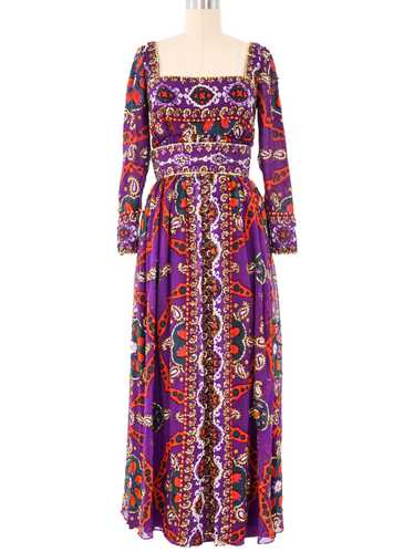 Victoria Royal Printed Purple Chiffon Gown