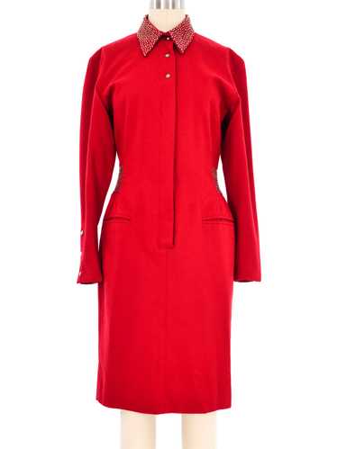 1980s Claude Montana Studded Red Wool Dress
