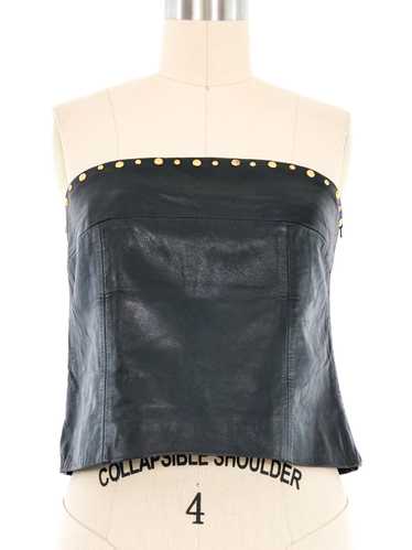 Versace Dome Studded Strapless Leather Bustier