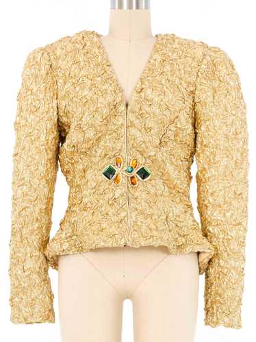 Textured Gold Lame Peplum Jacket