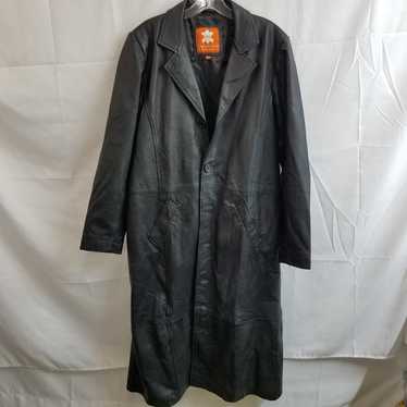 Black leather button up trench duster coat men's … - image 1
