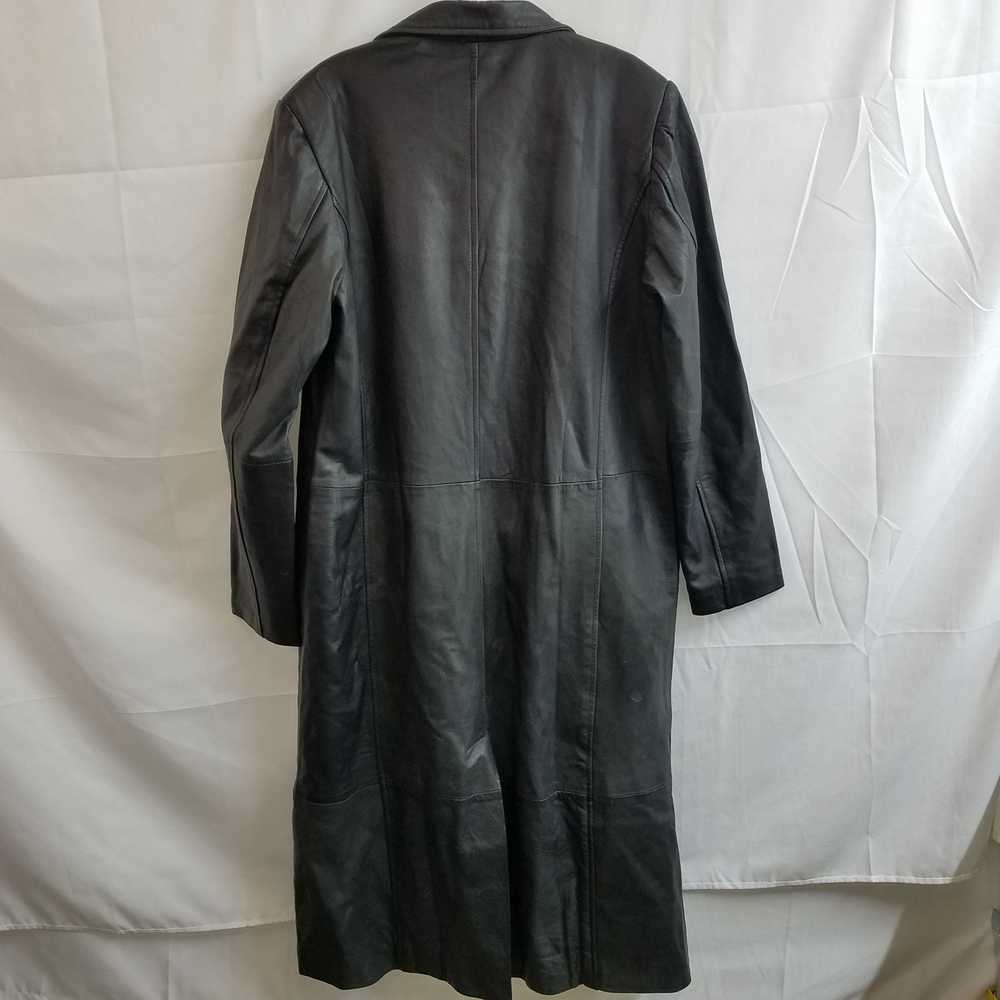Black leather button up trench duster coat men's … - image 2