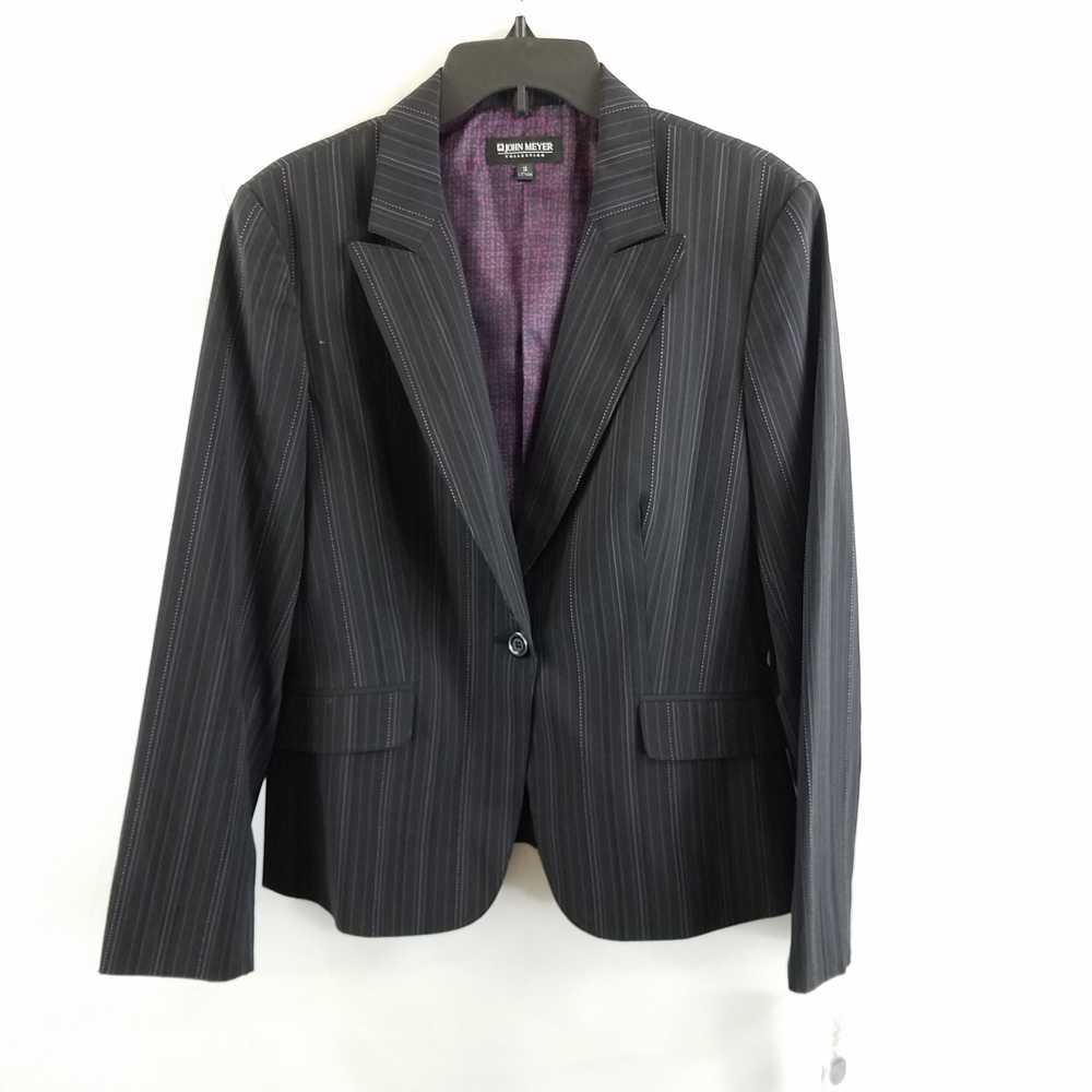 John Meyer Women Black Purple Pinstripe Button Up… - image 1