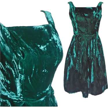 Festive Dark Green Crushed Velvet Dress - image 1