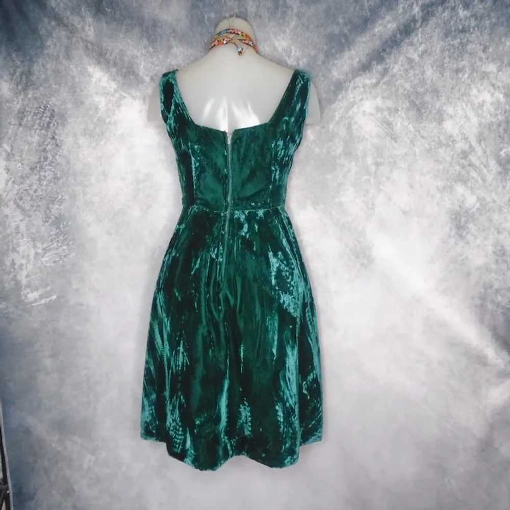 Festive Dark Green Crushed Velvet Dress - image 6