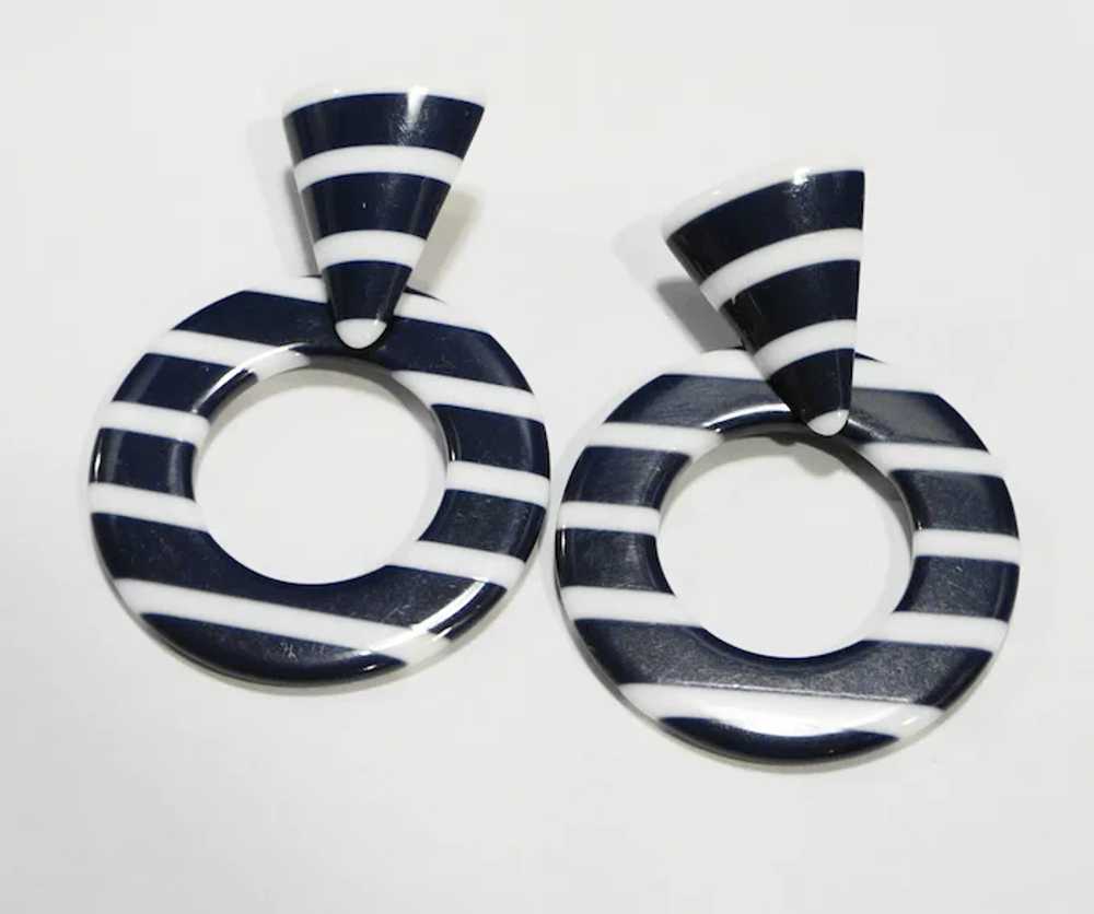 Navy Blue White Stripe Laminated Plastic Lucite E… - image 2