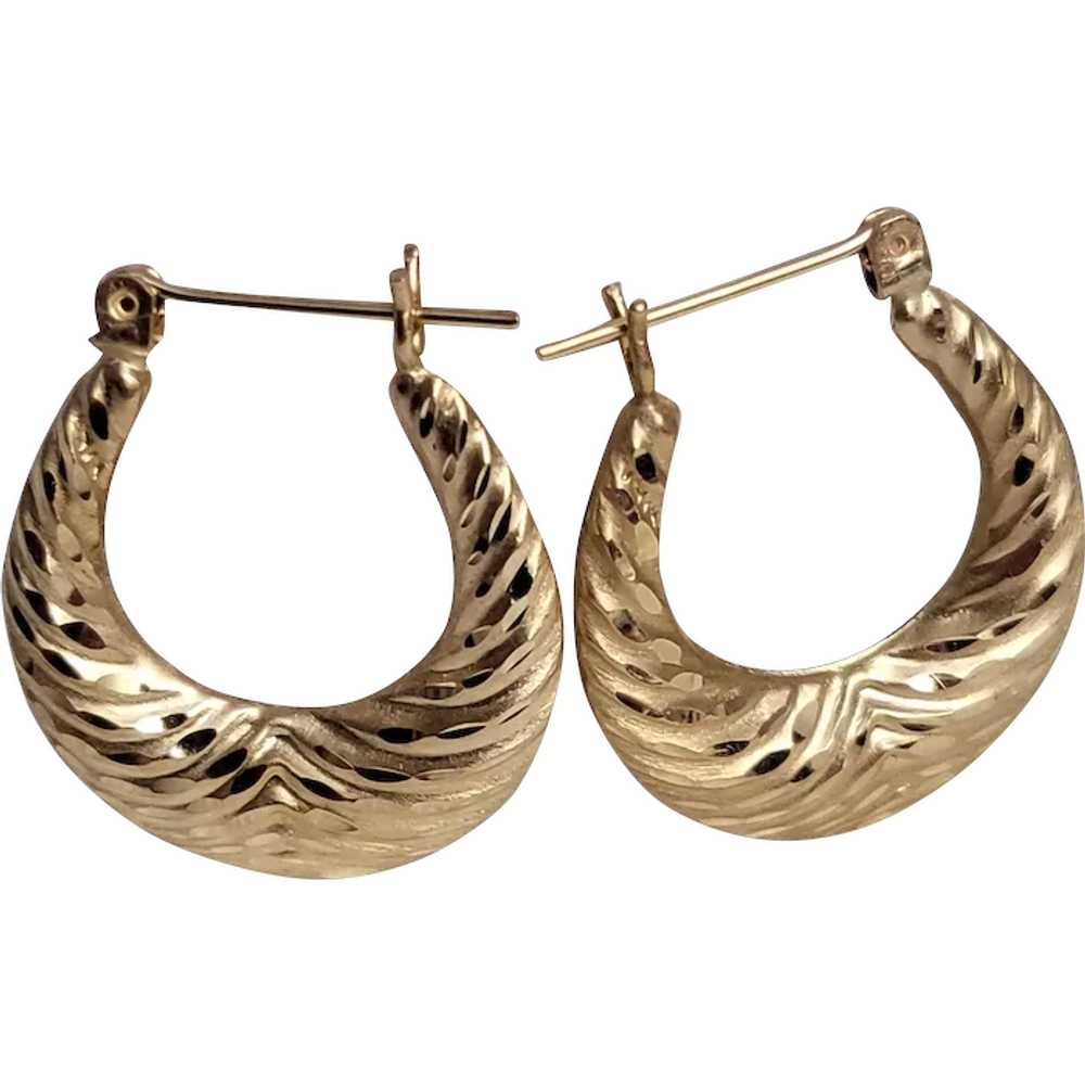 14K Gold Hoops Wave 2.4 Grams Textured Earrings - image 1