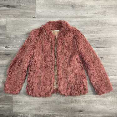 Lucky Brand Faux Fur Black Jacket Teddy Fleece $95 Size Medium Zip Up Pink  Trim