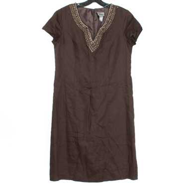 Chicos Chicos Dress Shift Linen Beaded Brown Size 