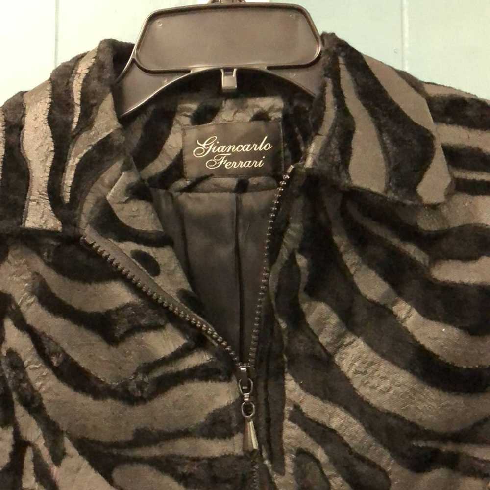 Vintage Vtg Black Faux Fur Animal Print Crop Full… - image 3