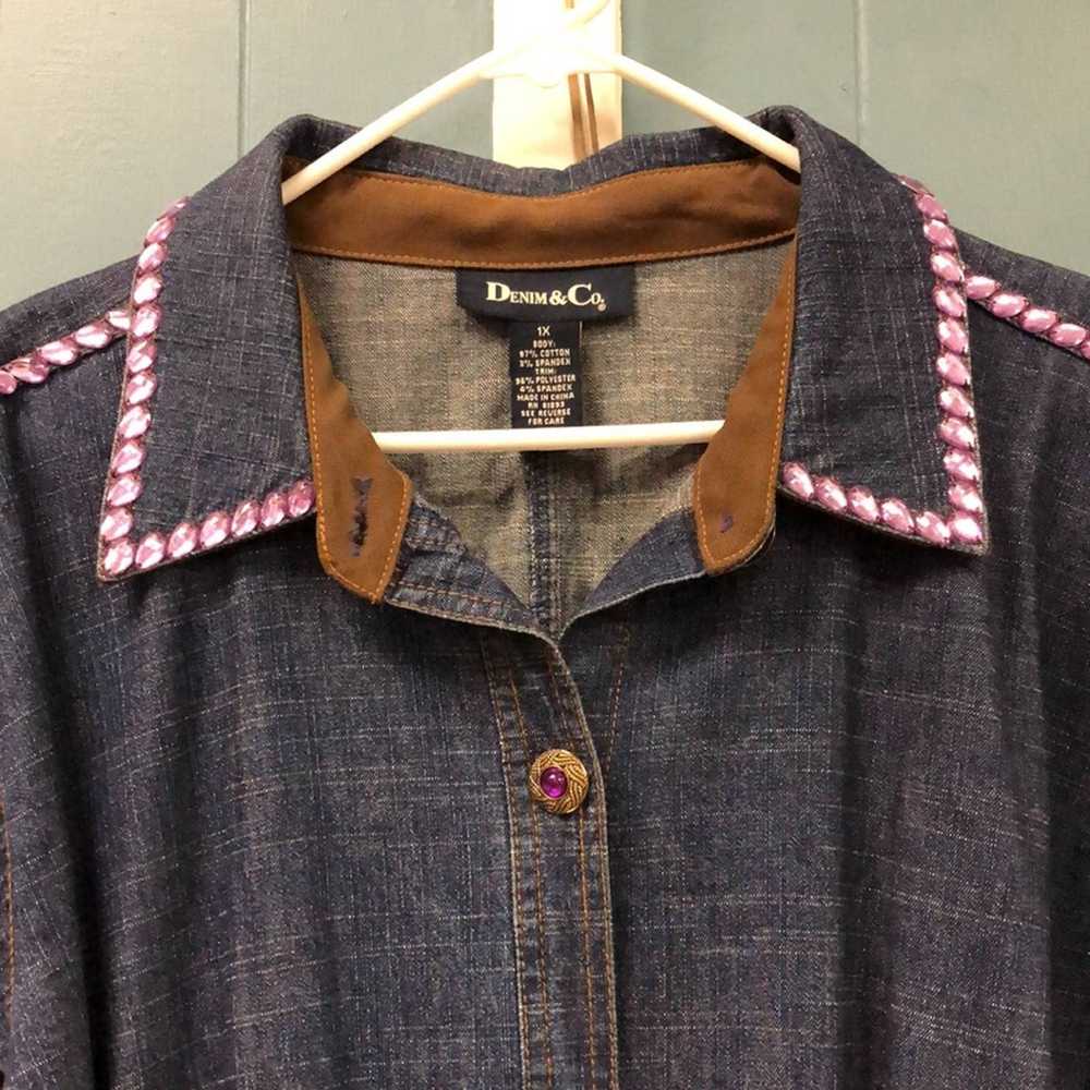 Vintage Denim & Co. 1x denim drawstring top shack… - image 3