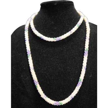 Woven Mini Faux Pearl Rope Necklace White Purple … - image 1