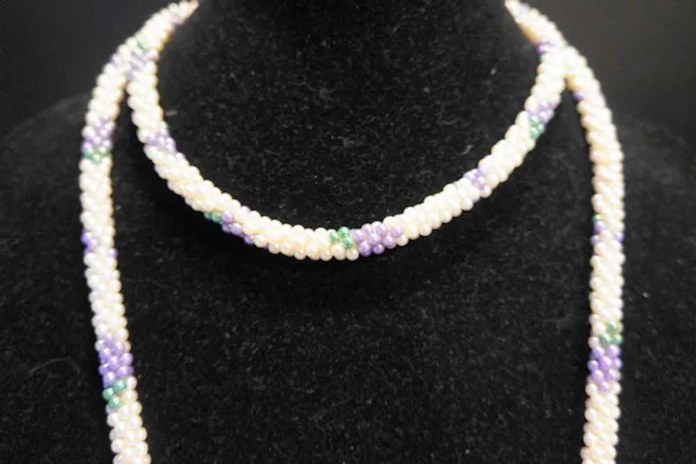 Woven Mini Faux Pearl Rope Necklace White Purple … - image 2
