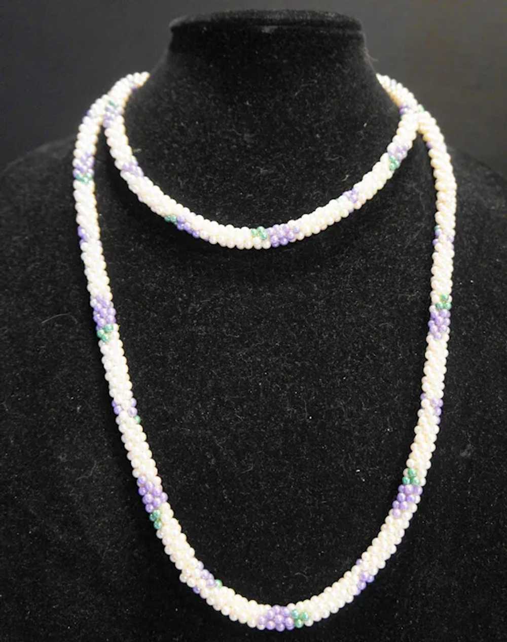 Woven Mini Faux Pearl Rope Necklace White Purple … - image 3