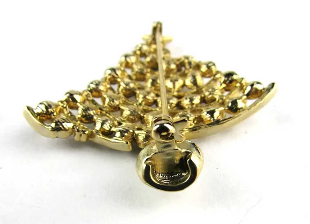 Gold Tone Christmas Tree Pin In Green, Red and Cl… - image 3