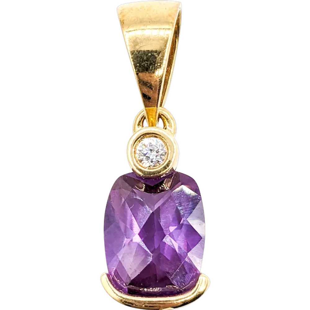 Vintage Purple Amethyst & Diamond Pendant in Gold - image 1